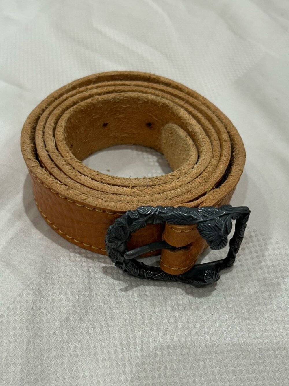 Italian Leather Belt - Tan with Vine Detail